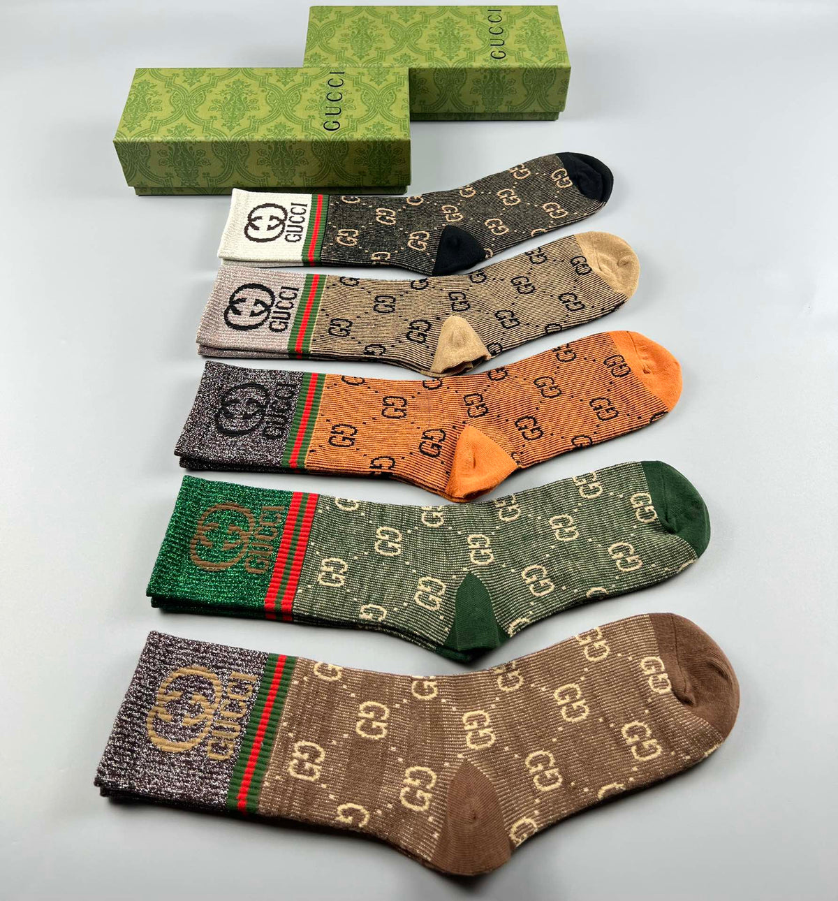 Gucci Monogram-Style Patterns Crew Socks - 5-Pair Set