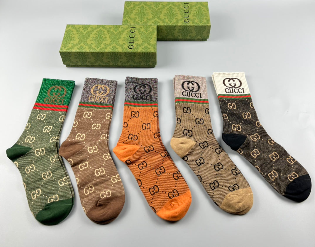 Gucci Monogram-Style Patterns Crew Socks - 5-Pair Set