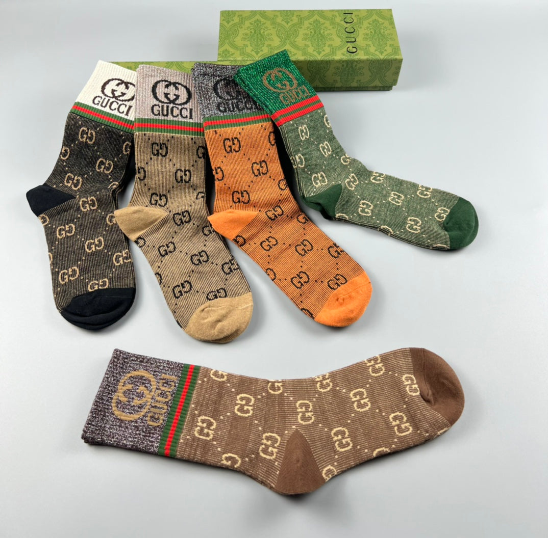 Gucci Monogram-Style Patterns Crew Socks - 5-Pair Set