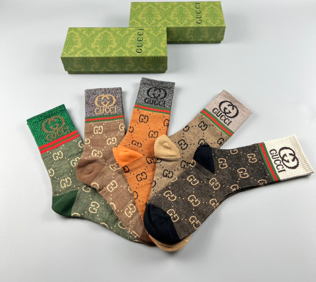 Gucci Monogram-Style Patterns Crew Socks - 5-Pair Set