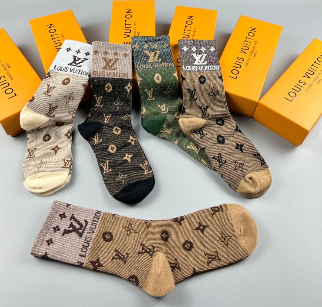 Louis Vuitton Varied Monogram-Style Motifs Crew Socks - 5-Pair Set