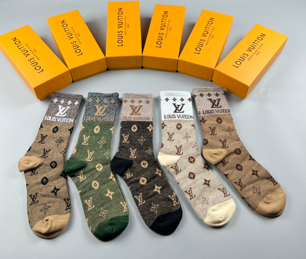 Louis Vuitton Varied Monogram-Style Motifs Crew Socks - 5-Pair Set