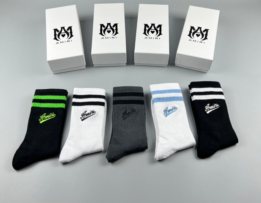 Amiri Stripe Accents Crew Socks - 5-Pair Set