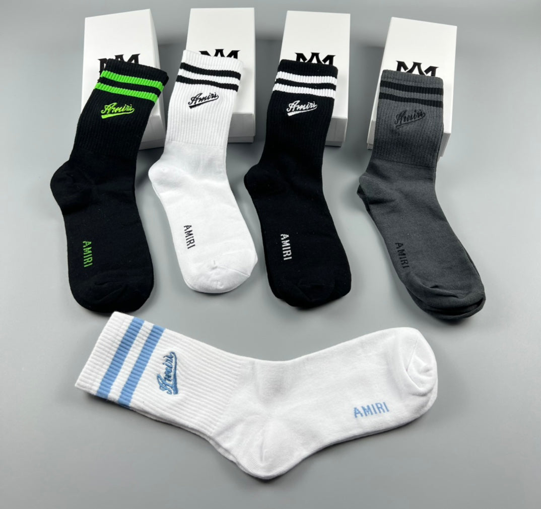 Amiri Stripe Accents Crew Socks - 5-Pair Set
