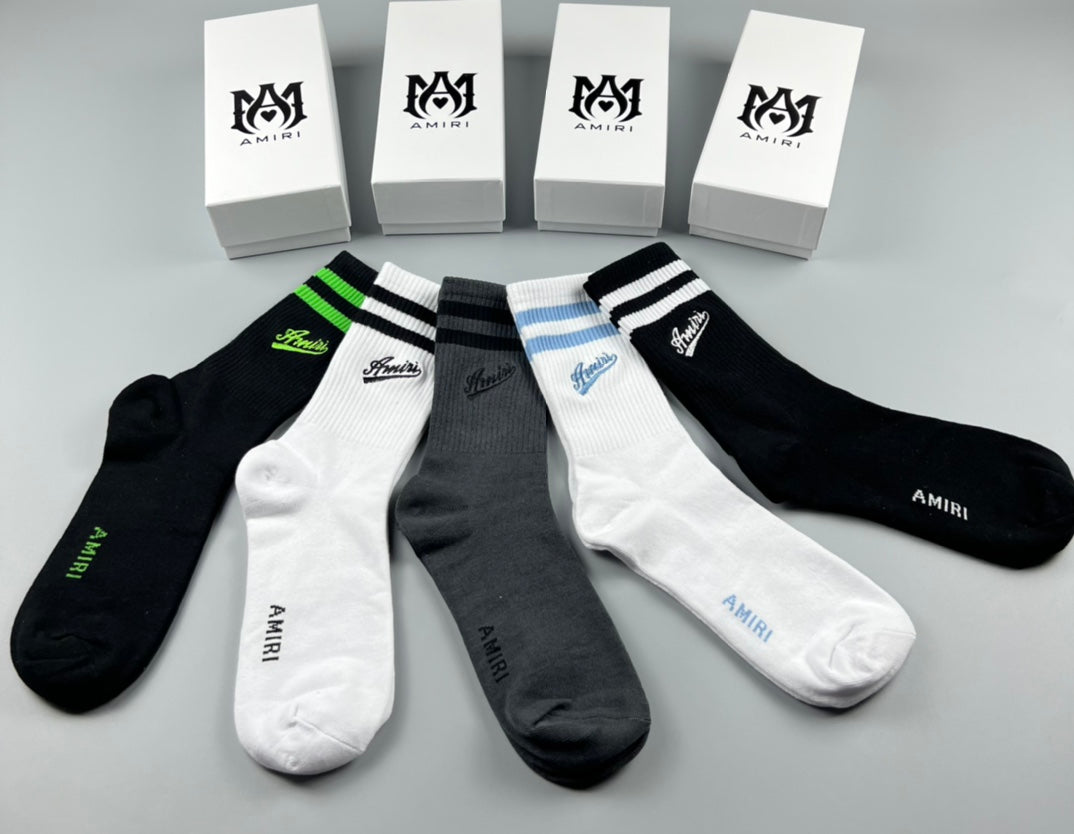 Amiri Stripe Accents Crew Socks - 5-Pair Set