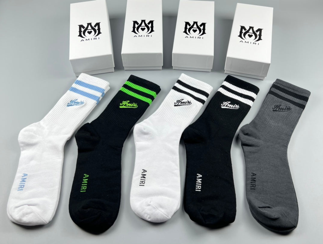 Amiri Stripe Accents Crew Socks - 5-Pair Set