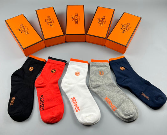 Hermes Ankle Socks - Black, Red, White, Grey and Navy 5-Pair Box