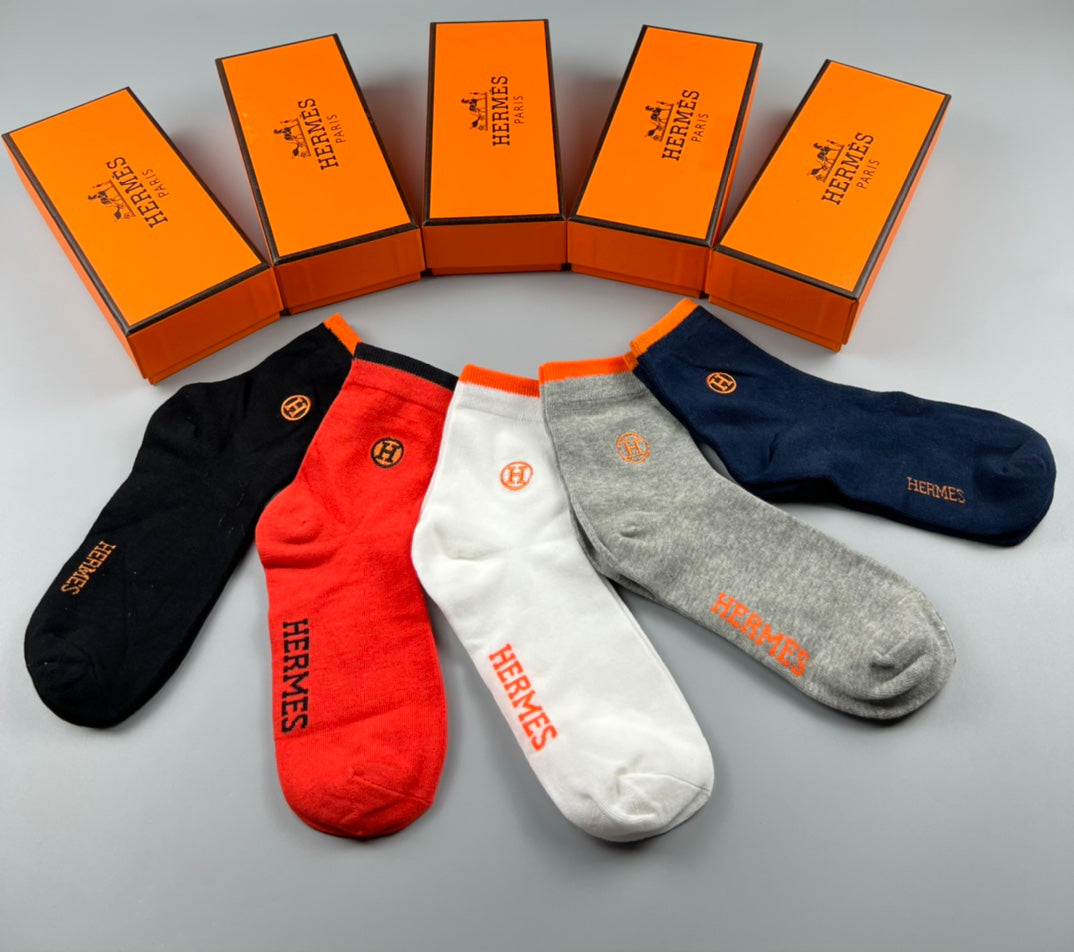Hermes Cotton Crew Socks - 5-Pair Pack