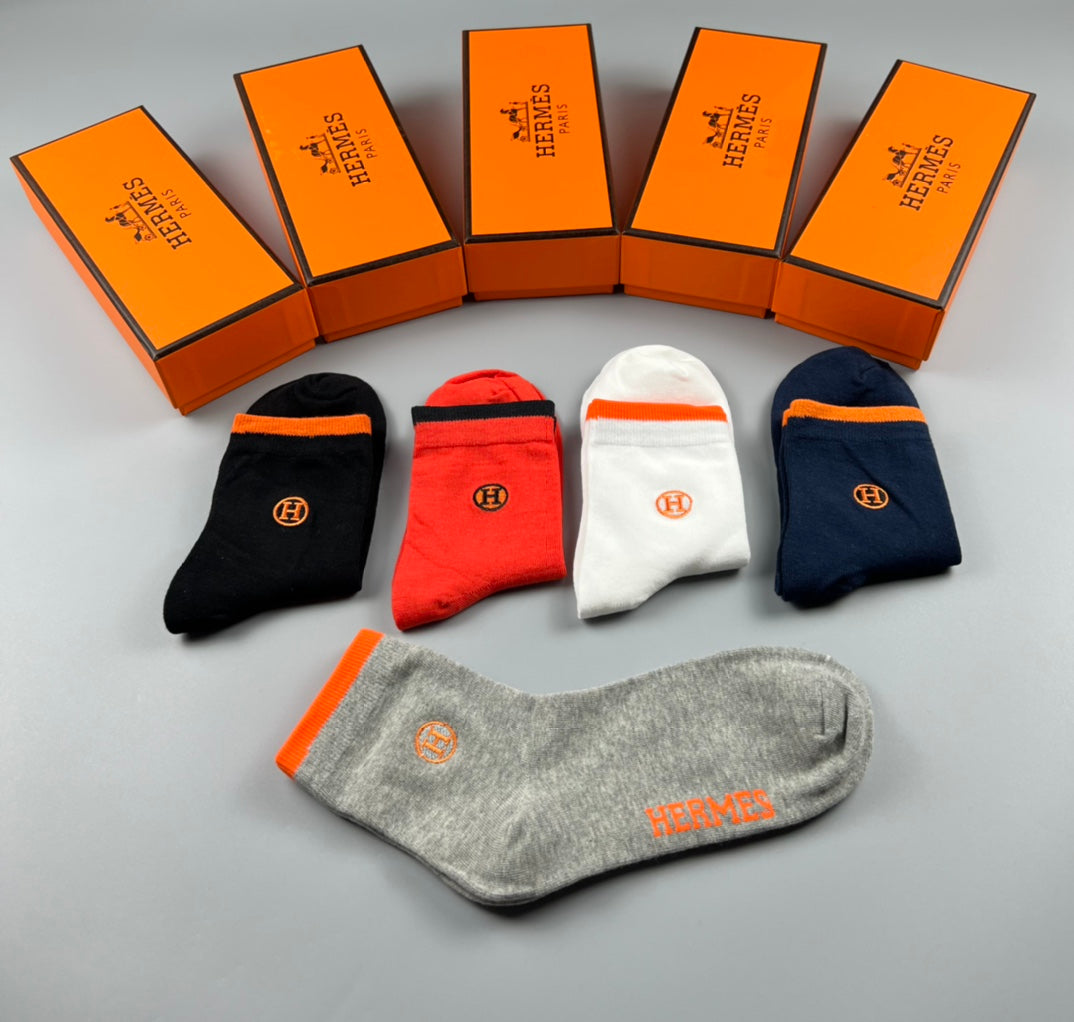 Hermes Cotton Crew Socks - 5-Pair Pack