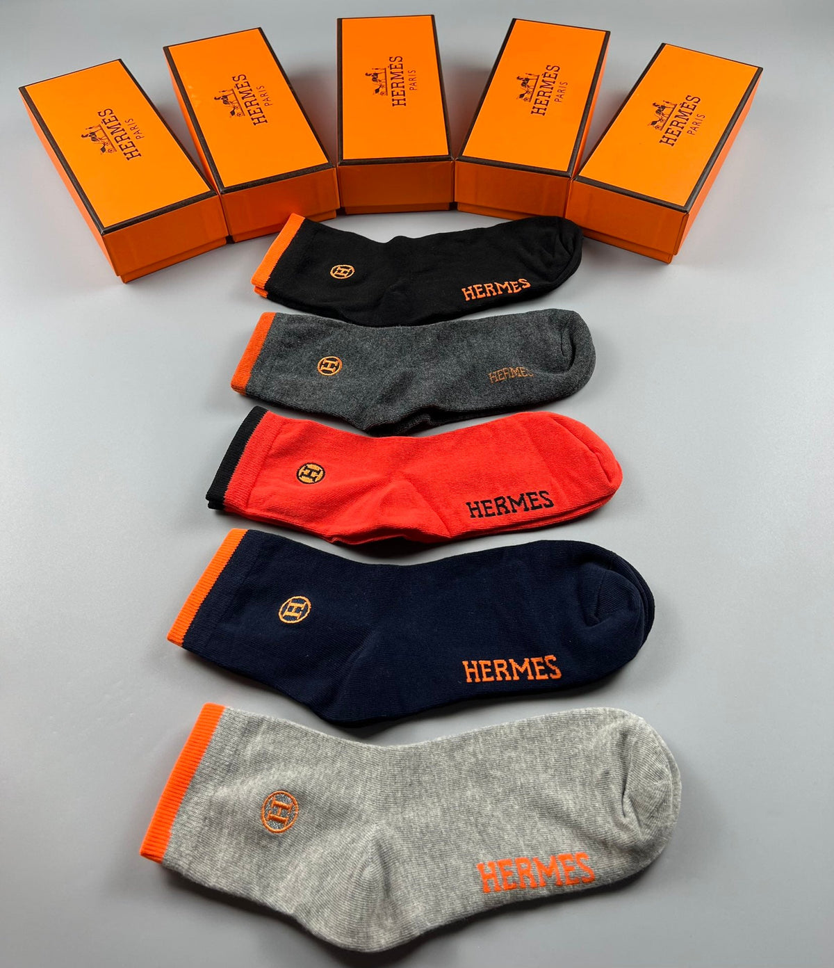 Hermes Contrast Wordmarks Crew Socks - 5-Pair Set