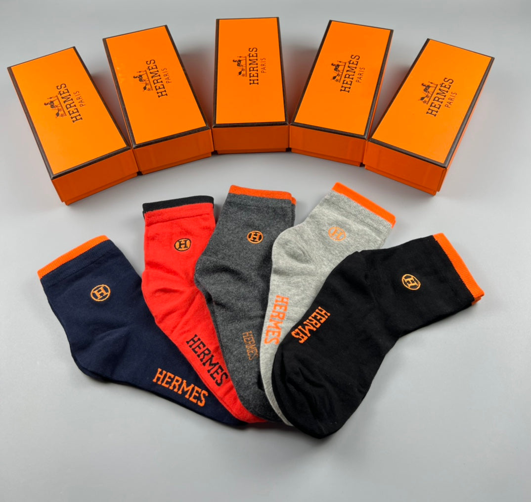 Hermes Small Emblem Details Ankle Socks - 5-Pair Set