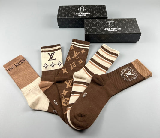 Louis Vuitton Brown Monogram Crew Crew Socks 5-Pair Box