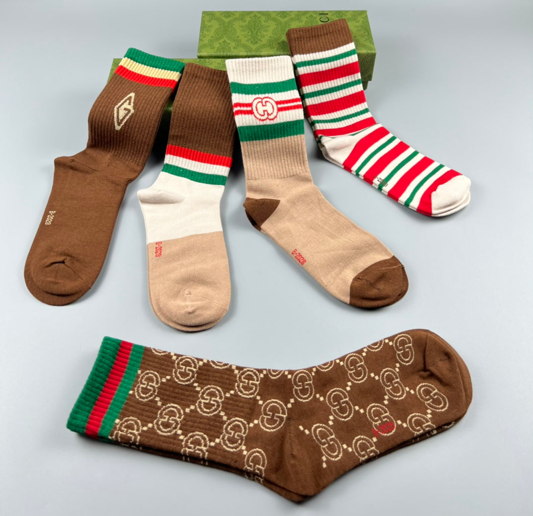 Gucci Cotton Mixed Emblem And Monogram-Style Details Crew Socks - 5-Pair Set