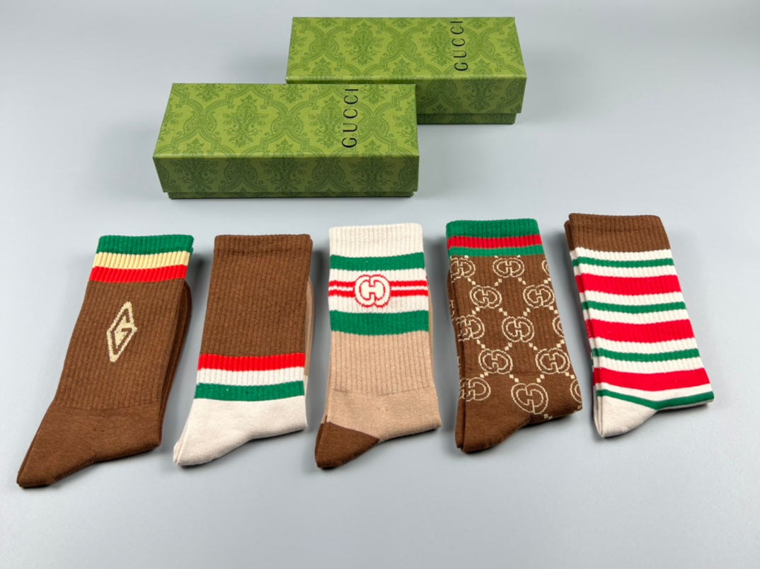 Gucci Cotton Mixed Emblem And Monogram-Style Details Crew Socks - 5-Pair Set