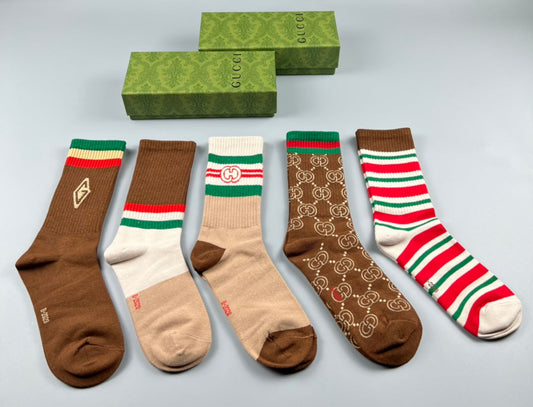 Gucci Brown Monogram Crew Socks - Box of 5 Pairs