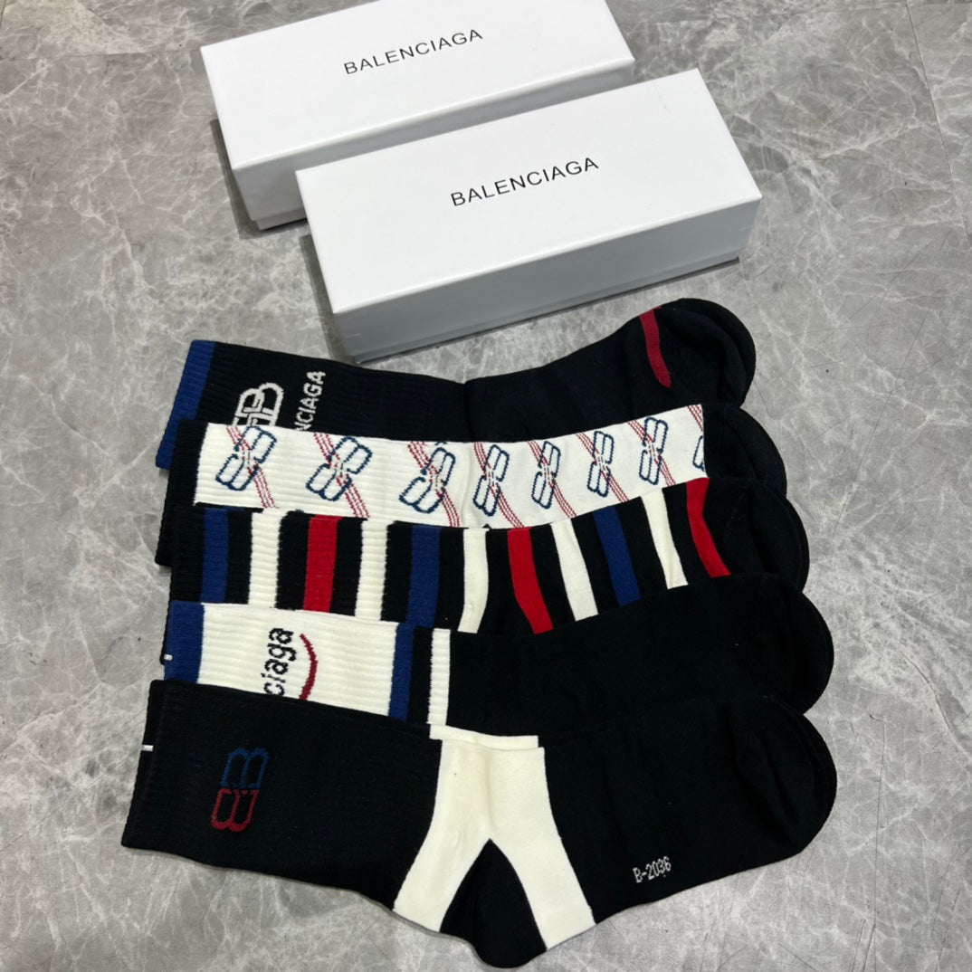Balenciaga Striped Pattern Crew Socks - Assorted Set