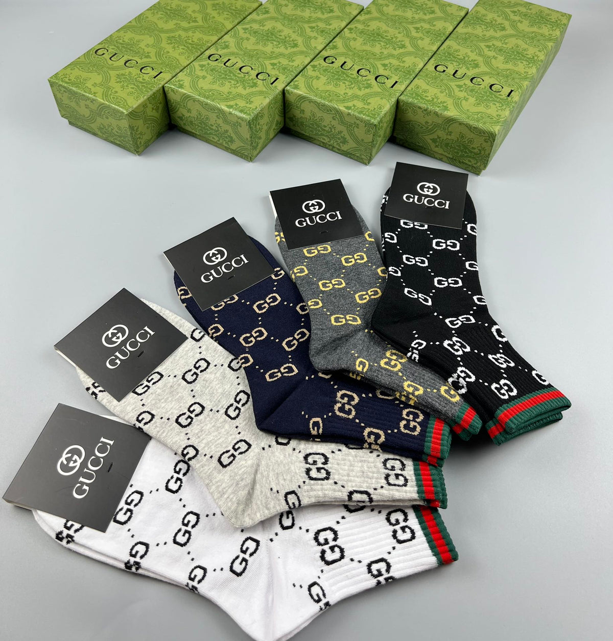 Gucci Cotton Repeating Linked Motifs Crew Socks - 5-Pair Set