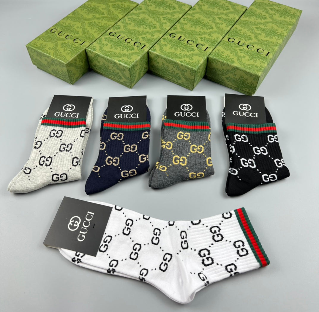 Gucci Monogram-Style Patterns And Stripe Details Crew Socks - 5-Pair Set