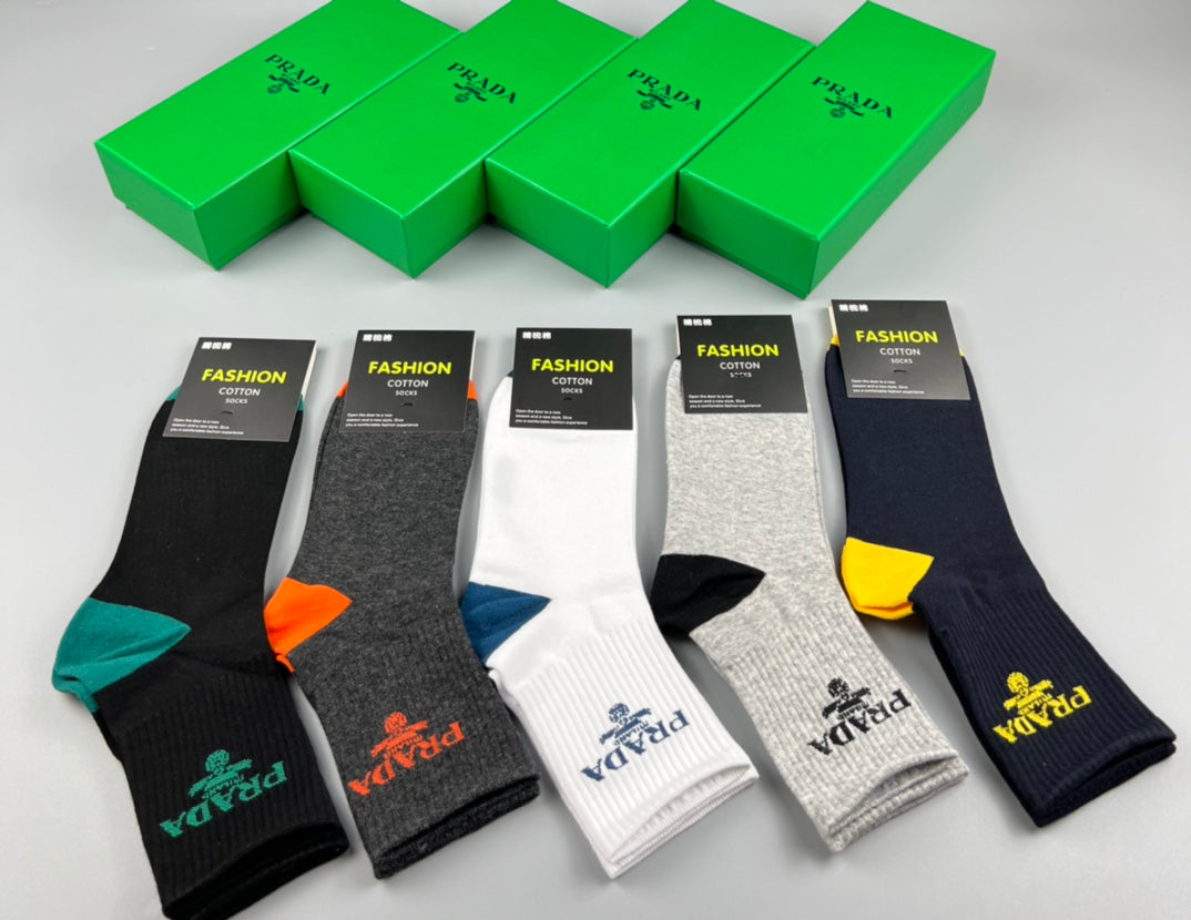 Prada Bright Heel And Toe Accents Crew Socks