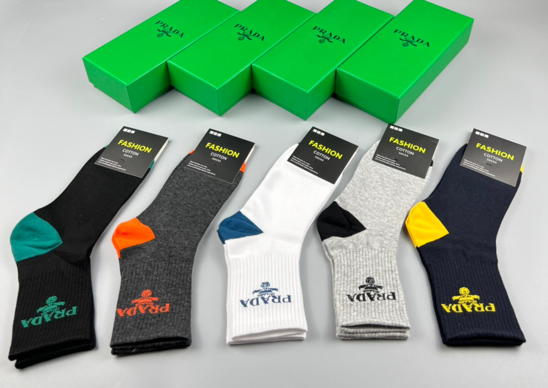 Prada Bright Heel And Toe Accents Crew Socks
