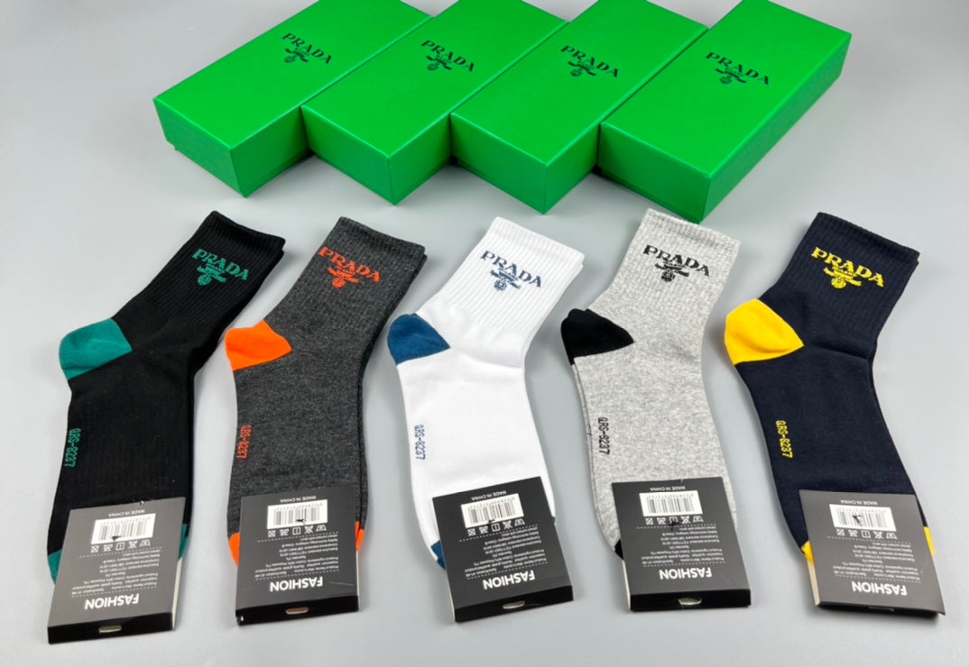 Prada Bright Heel And Toe Accents Crew Socks