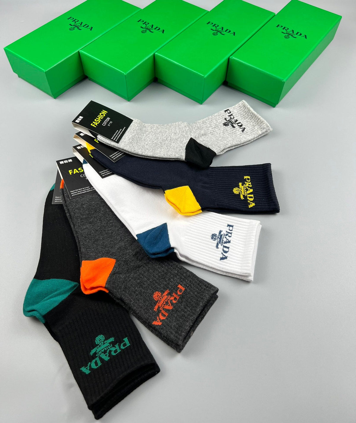 Prada Bright Heel And Toe Accents Crew Socks