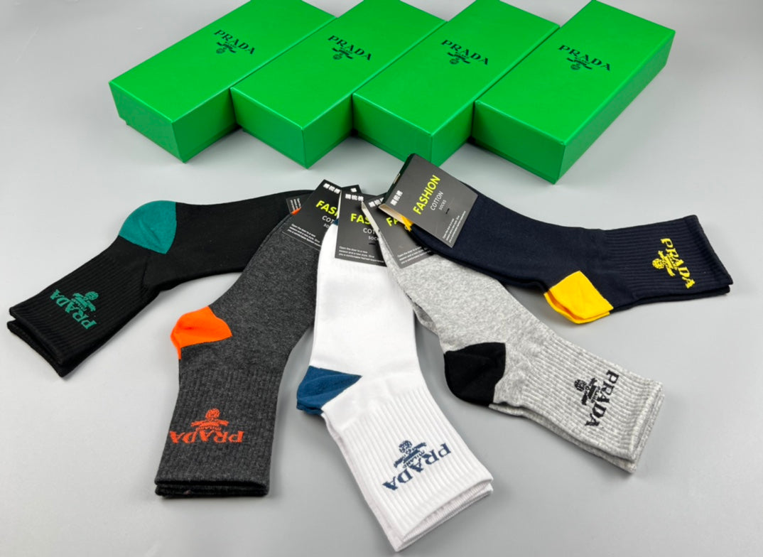 Prada Bright Heel And Toe Accents Crew Socks