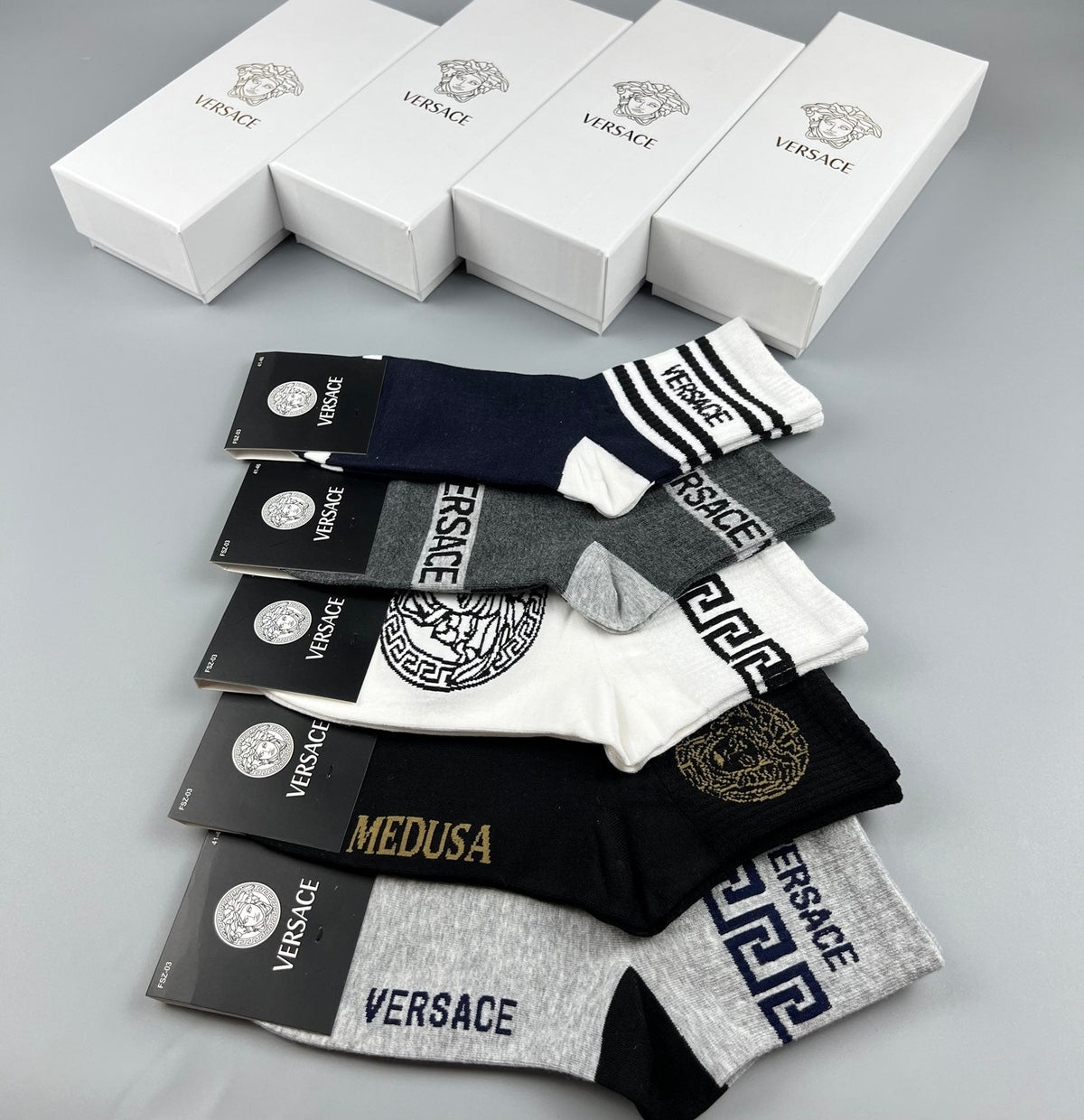 Versace Mixed Greek-Key And Medallion Graphics Crew Socks - 5-Pair Set