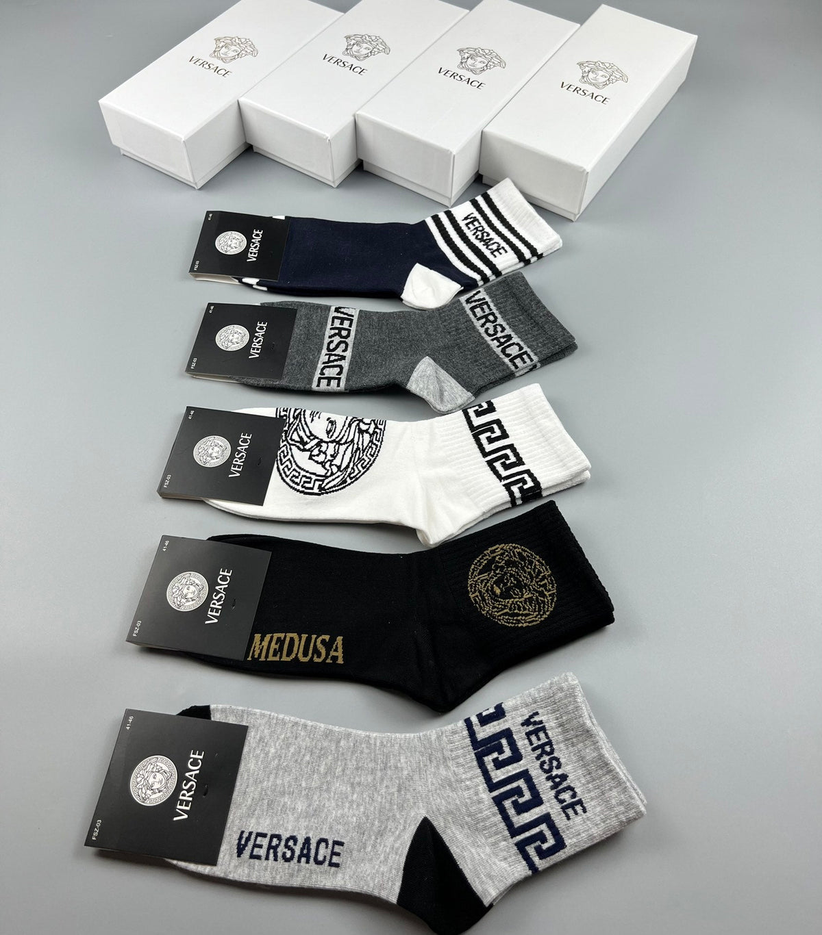 Versace Mixed Greek-Key And Medallion Graphics Crew Socks - 5-Pair Set