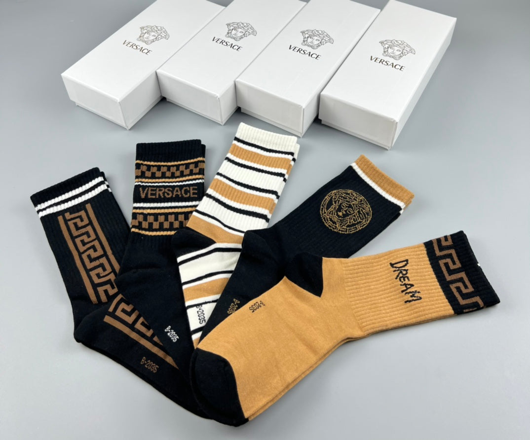 Versace Greek-Key And Medallion Details Crew Socks - 5-Pair Set