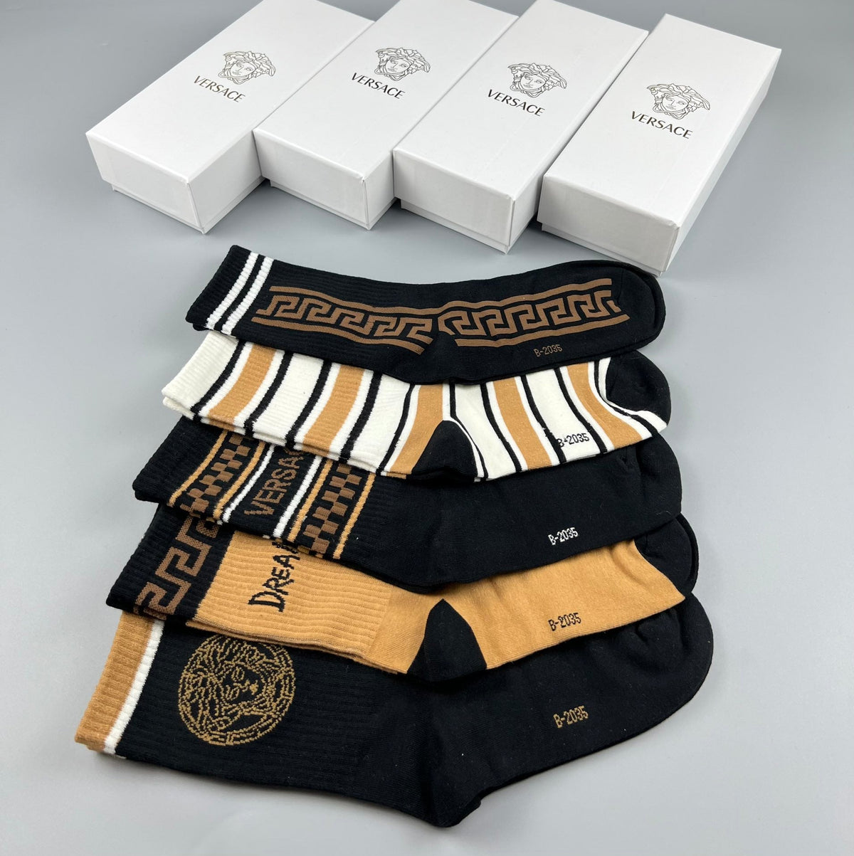 Versace Greek-Key And Medallion Graphics Crew Socks - 5-Pair Set
