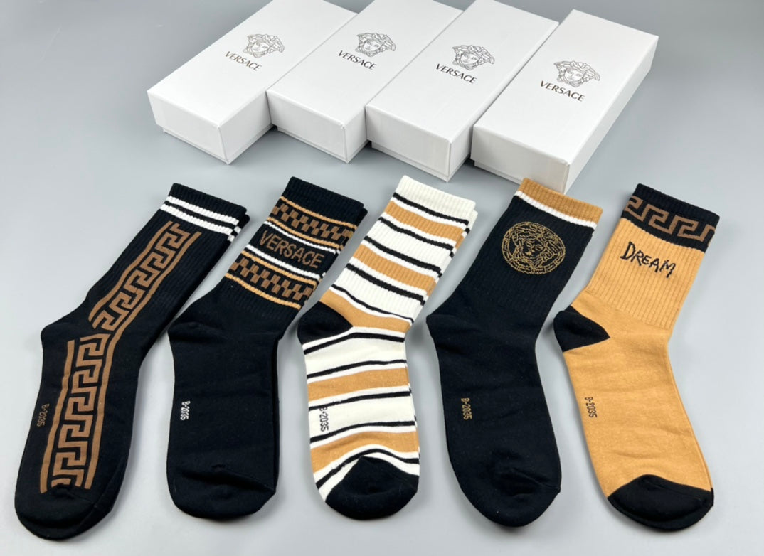 Versace Greek-Key And Medallion Details Crew Socks - 5-Pair Set