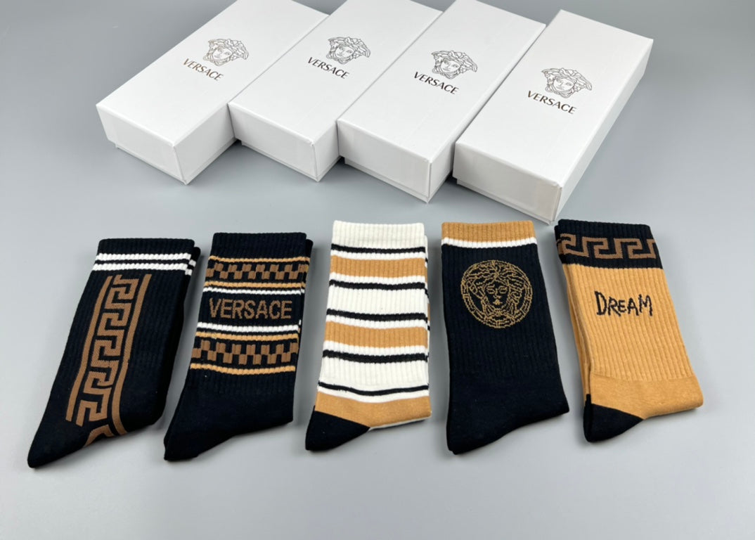 Versace Greek-Key And Medallion Details Crew Socks - 5-Pair Set