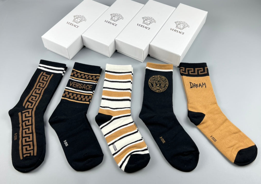 Versace Greek-Key And Medallion Graphics Crew Socks - 5-Pair Set