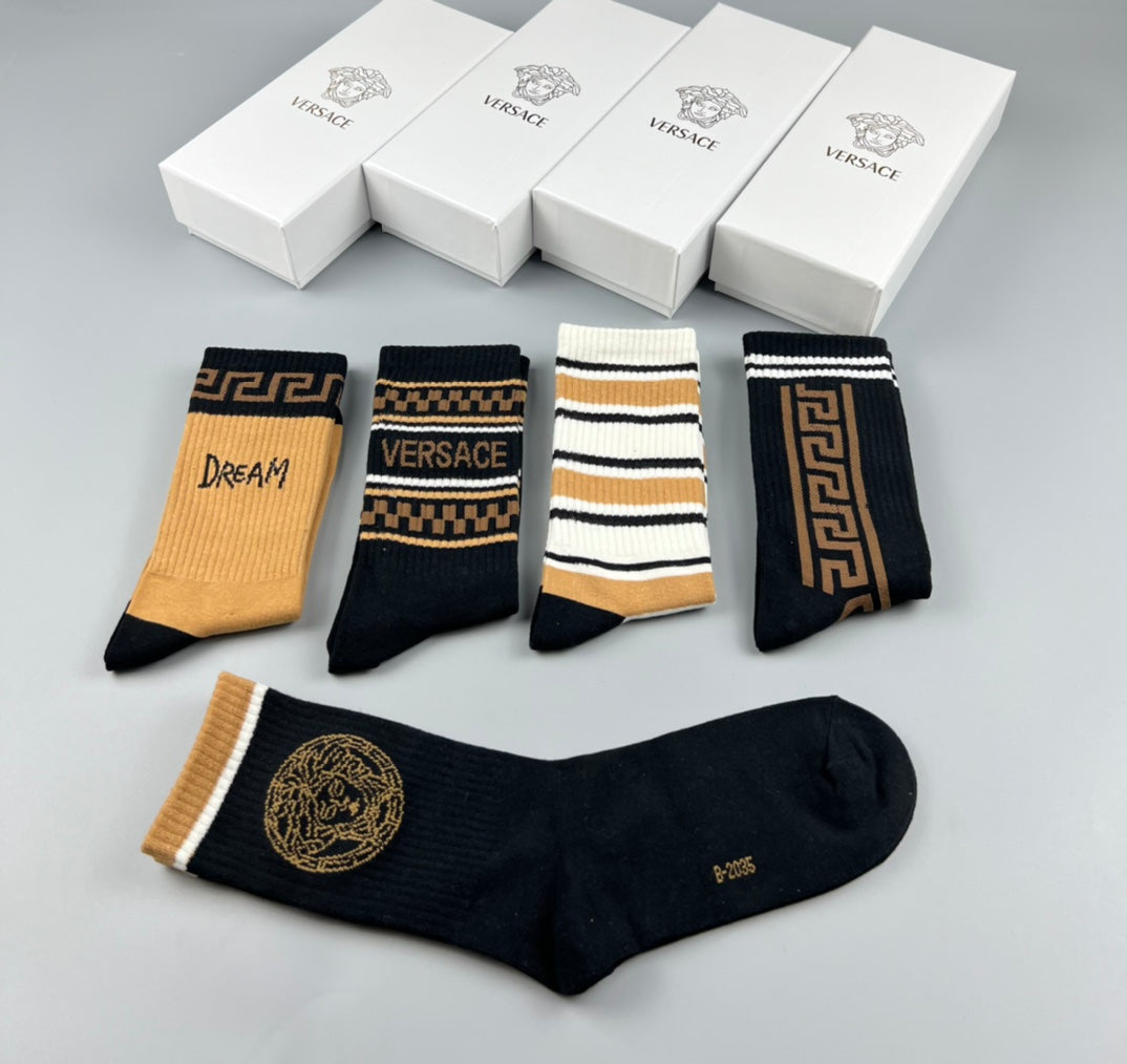 Versace Greek-Key And Medallion Graphics Crew Socks - 5-Pair Set
