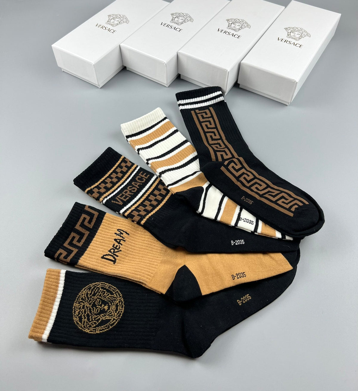 Versace Greek-Key And Medallion Details Crew Socks - 5-Pair Set