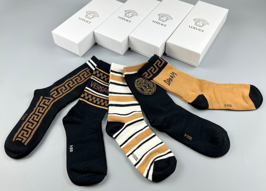 Versace Greek-Key And Medallion Details Crew Socks - 5-Pair Set