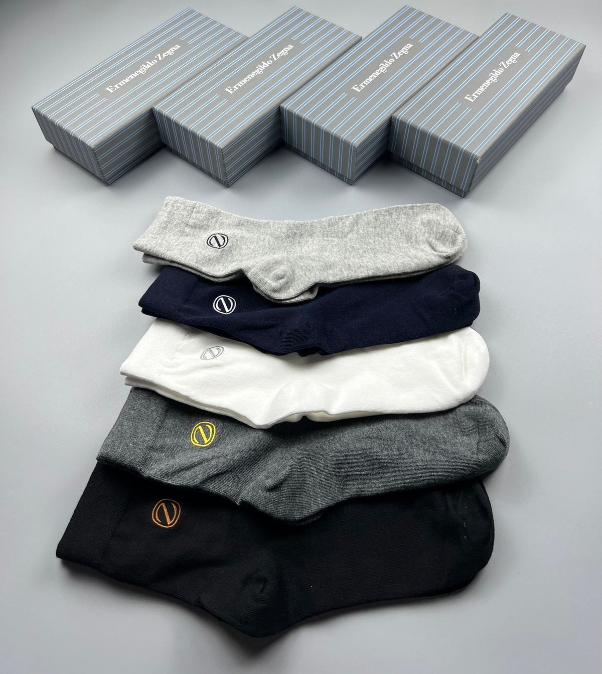 Zegna Cool Neutral Crew Crew Socks 5-Pair Box Collection