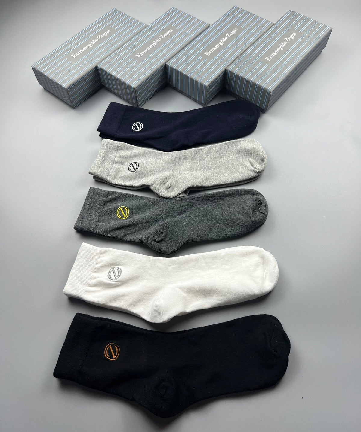 Zegna Cool Neutral Crew Crew Socks 5-Pair Box Collection