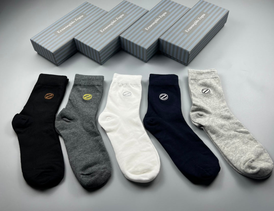 Zegna Cool Neutral Crew Crew Socks 5-Pair Box Collection