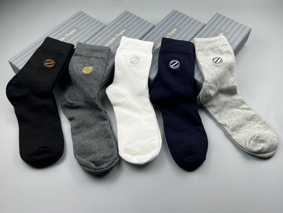 Zegna Cool Neutral Crew Crew Socks 5-Pair Box Collection