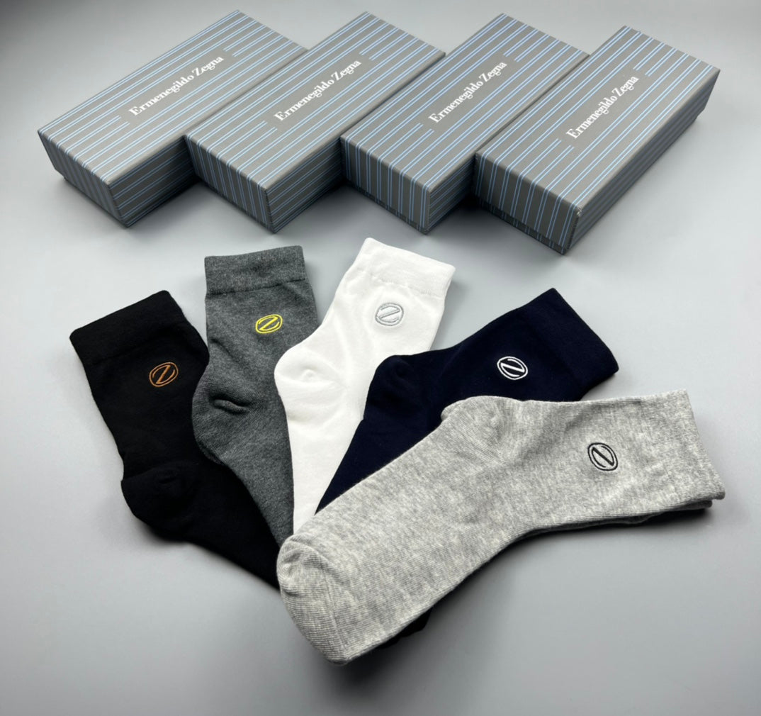 Zegna Cool Neutral Crew Crew Socks 5-Pair Box Collection