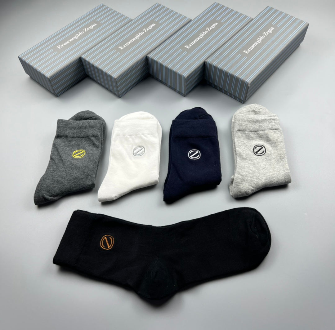 Zegna Cool Neutral Crew Crew Socks 5-Pair Box Collection