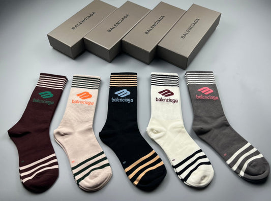 Balenciaga Cotton Pastel Colour Tonal Waistbands Crew Socks