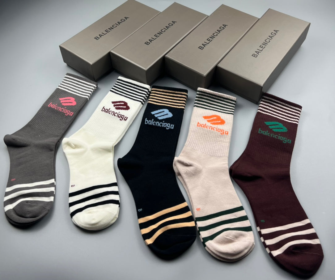 Balenciaga Striped Foot Crew Socks - Assorted Set