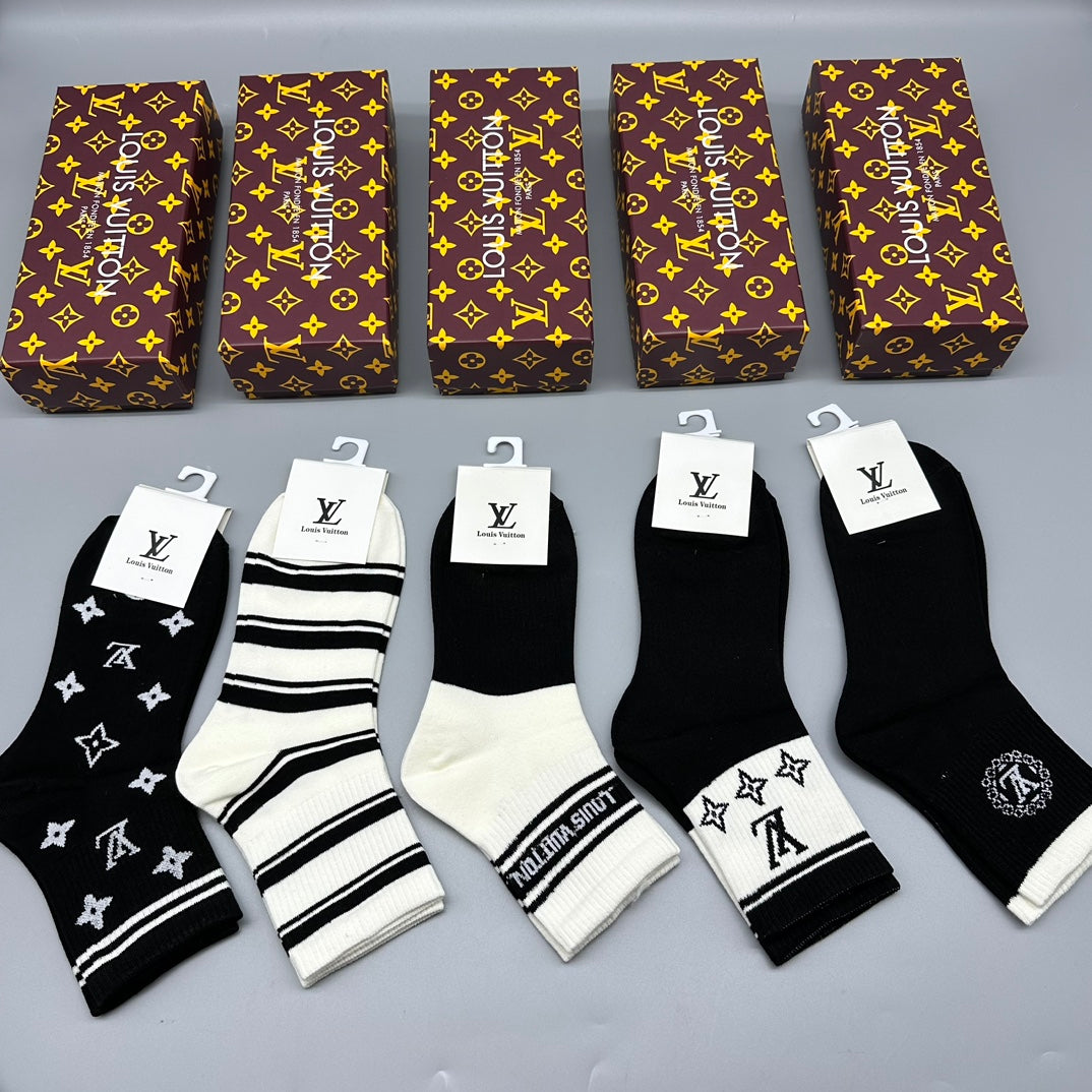 Louis Vuitton Mixed Initial And Stripe Details Crew Socks - 5-Pair Set