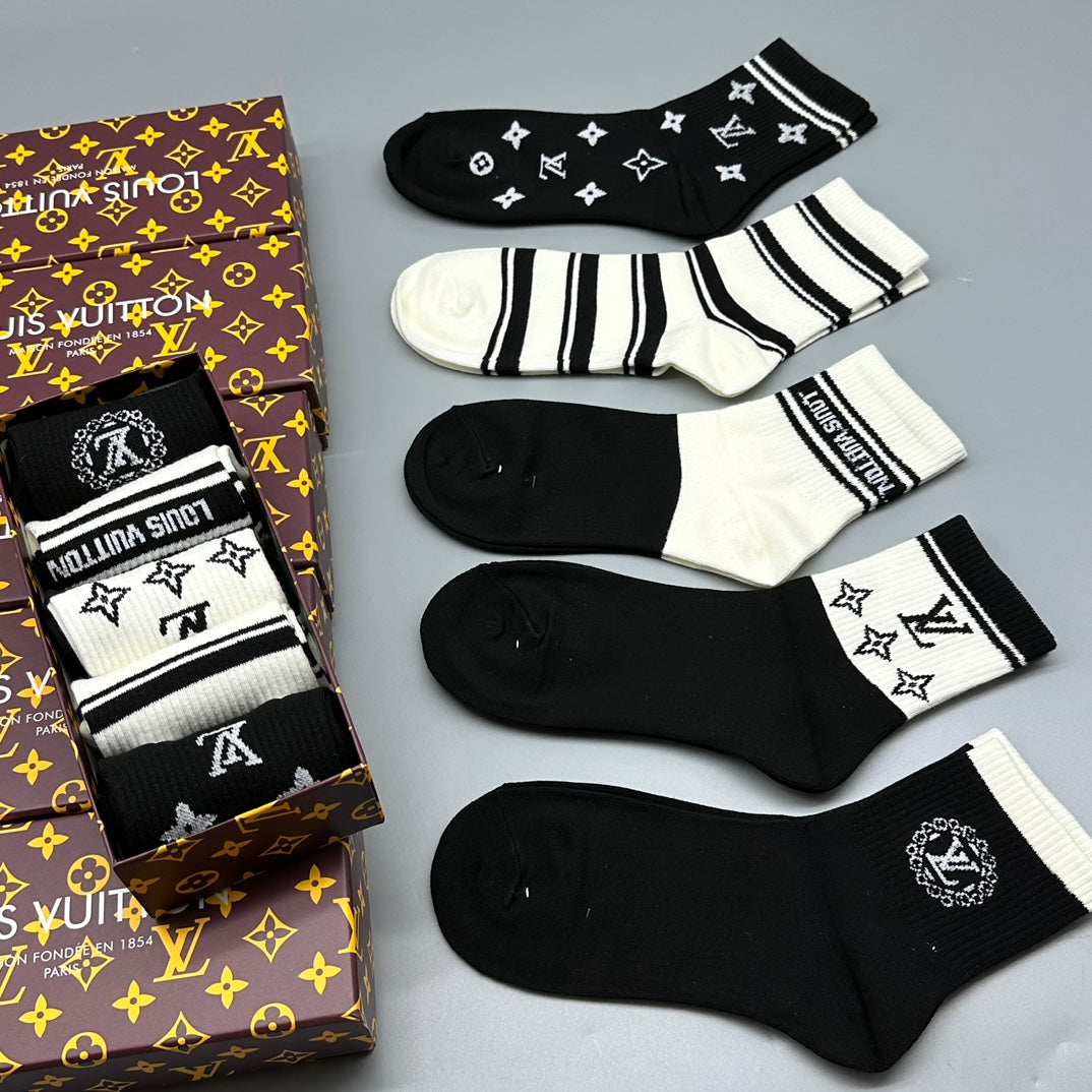Louis Vuitton Mixed Initial And Stripe Details Crew Socks - 5-Pair Set