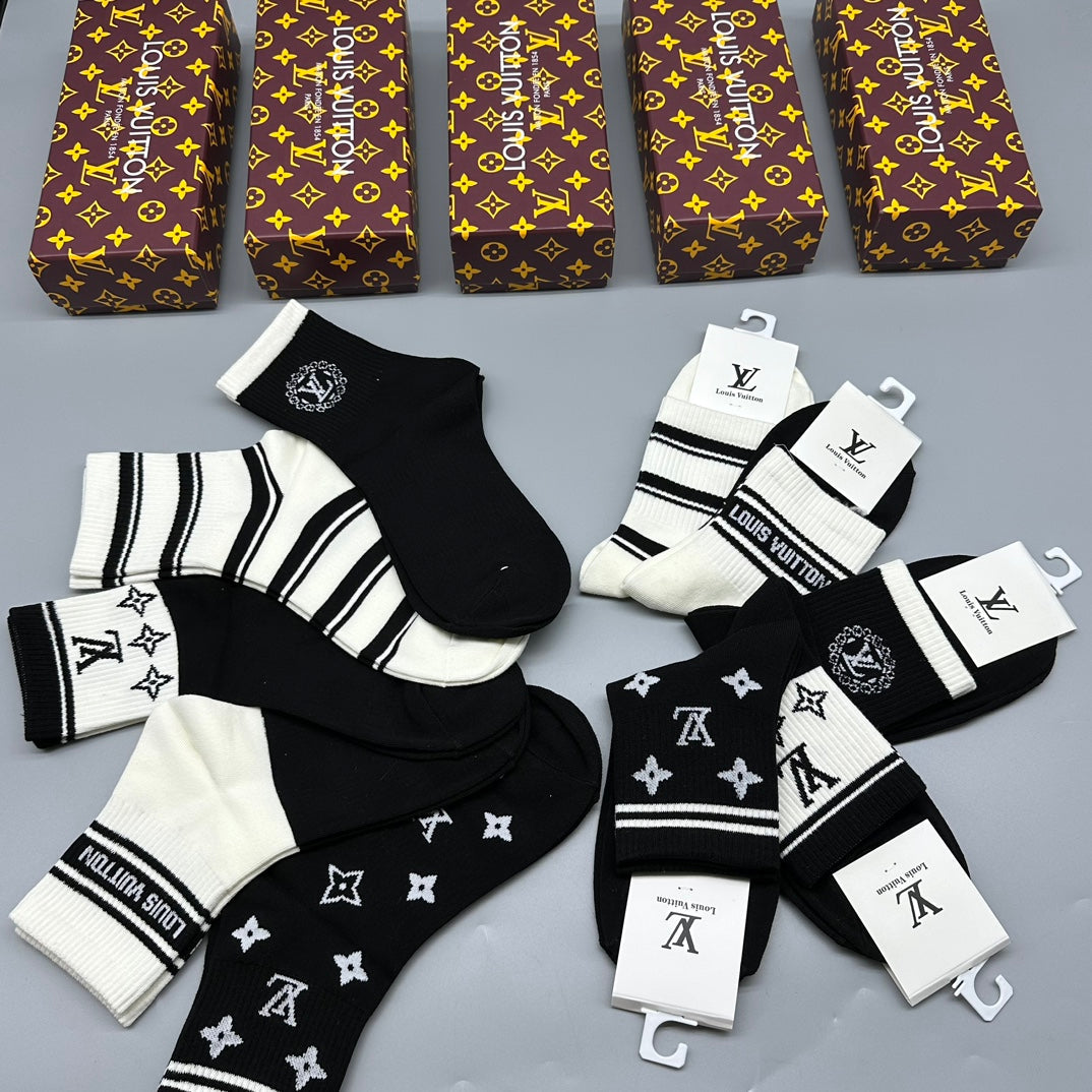 Louis Vuitton Mixed Initial And Stripe Details Crew Socks - 5-Pair Set