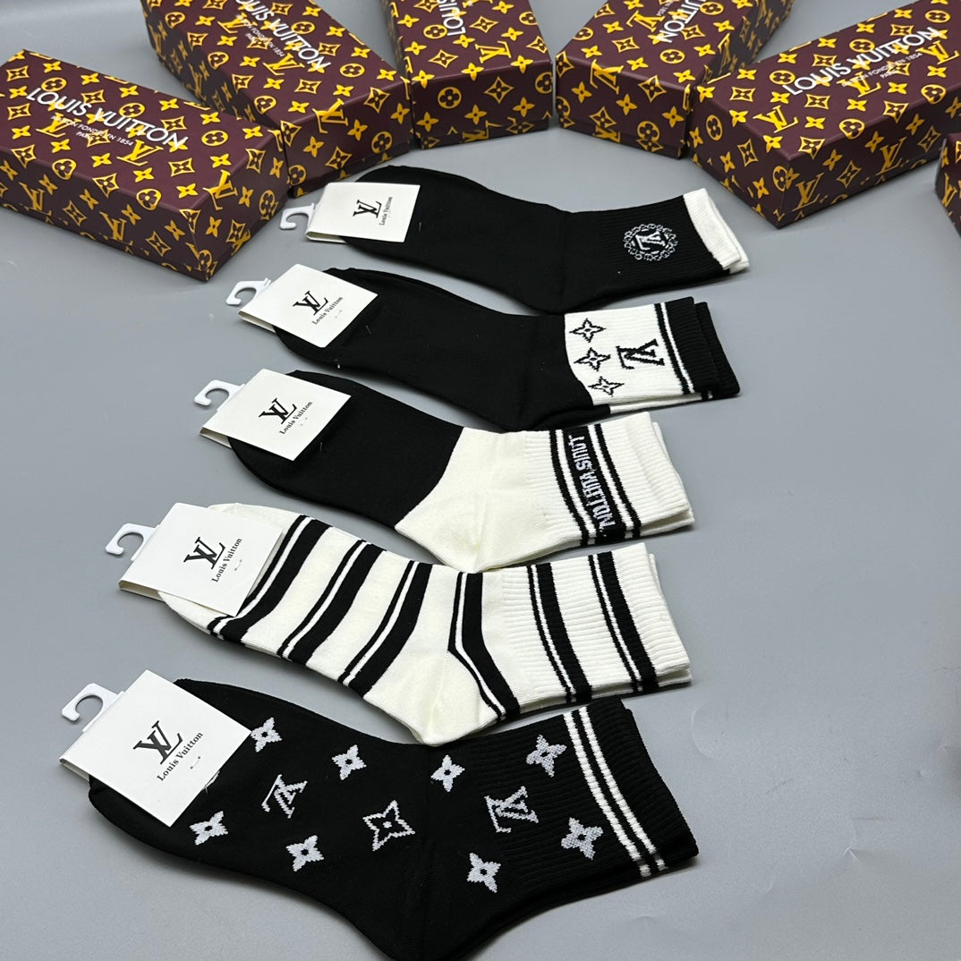 Louis Vuitton Mixed Initial And Stripe Details Crew Socks - 5-Pair Set