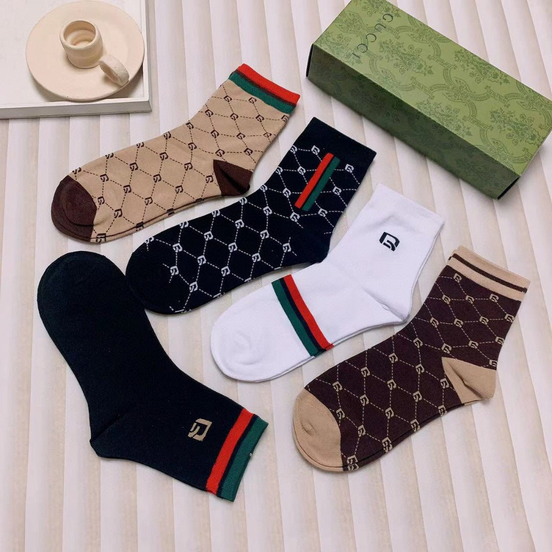 Gucci Monogram Web-Stripe Crew Socks - Box of 5 Pairs